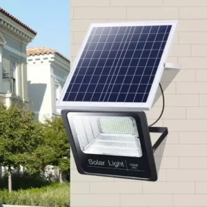 100W solar floodlight with solar panel and IP65 outdoor lighting