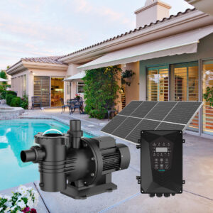 Solar powered swimming pool pump with solar panel and controller for efficient pool water circulation