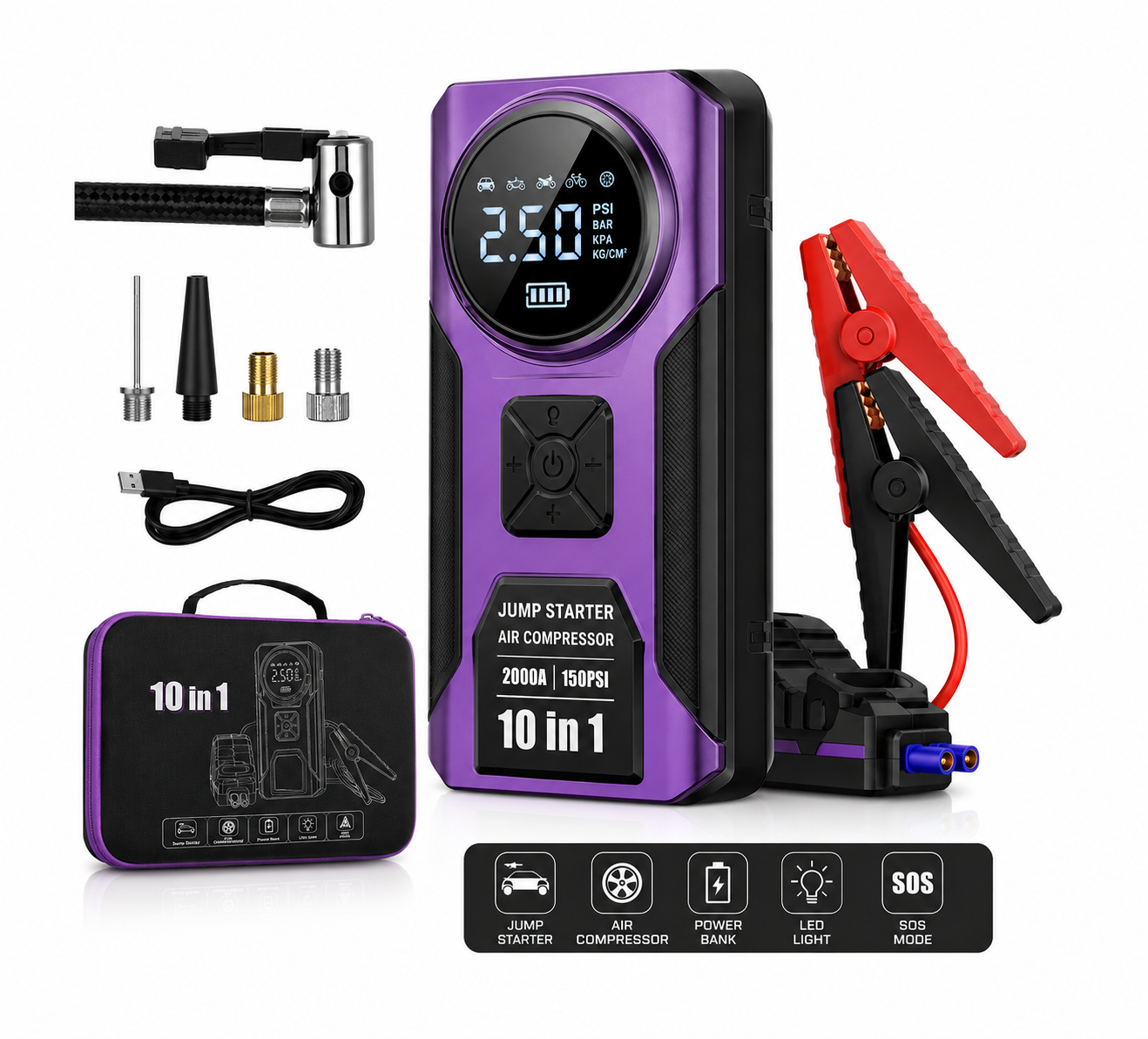 10-in-1 Car Jump Starter with Air Compressor | MK Homestyles