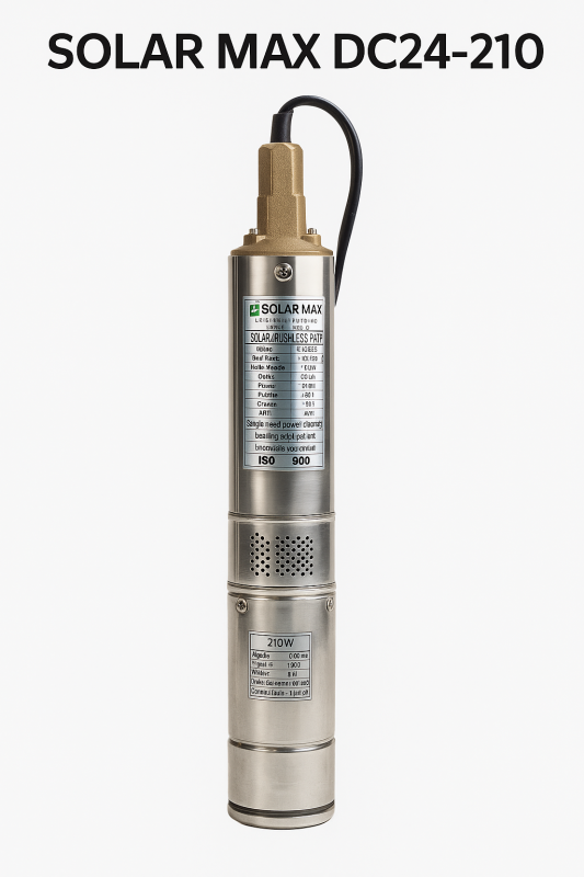 Solar Max DC24-210 Solar Brushless Submersible Water Pump &ndash; 210W, 24V, 80m Head, 1.5m&sup3;/h Flow