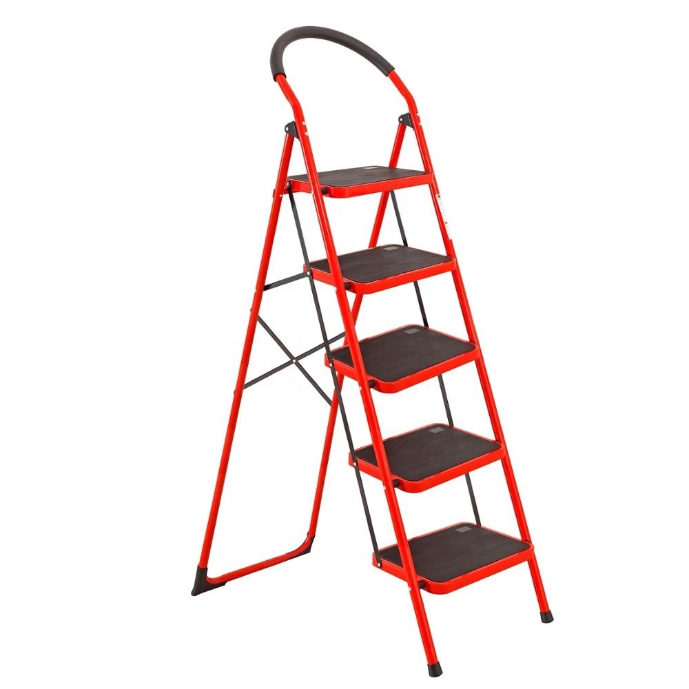 MINARA 5 Step Aluminum Ladder &ndash; Anti-Slip A-Frame Step Ladder with Handrail