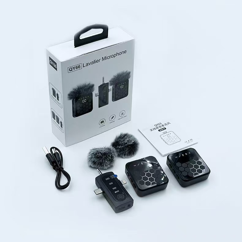 QY66 Wireless Lavalier Microphone &ndash; 3-in-1 Wireless Lapel Mic for Phone, Camera & Laptop