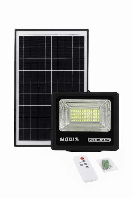 MODI FLT08-300W Solar Flood Light with Remote Control &ndash; High Brightness, All-Weather Outdoor Lighting