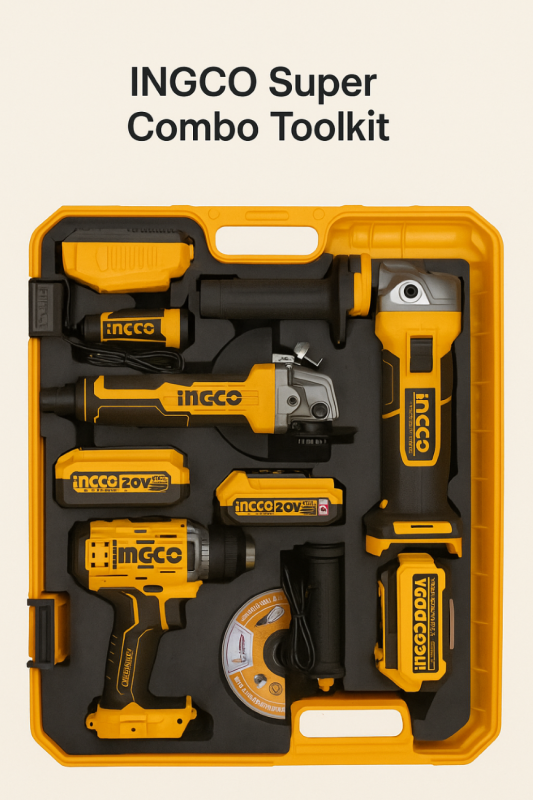 INGCO 20V Brushless Cordless 2-Piece Combo Kit | 96N-M Impact Drill & 115mm Angle Grinder with 2x 4.0Ah Batteries