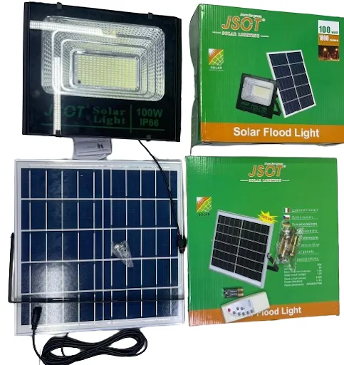 JSOT TG 100W Solar Floodlight, IP65 Waterproof, Remote Control, Dusk To Dawn, Security LED Spotlight For Yard, Garden, Driveway